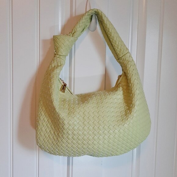 Melie Bianco Brigitte Woven Light Yellow Green Vegan Leather Bag - Picture 1 of 12